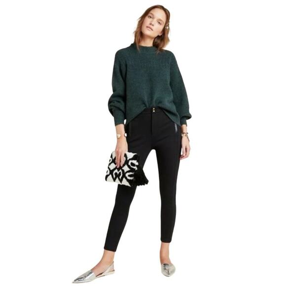 Anthropologie The Essential Slim Tapered Pant with Leather Trim Black O - Picture 1 of 16